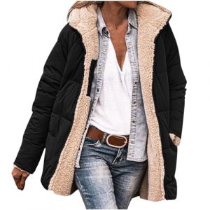 Femme Parka Hiver à Capuche Long Polaire Manches Longues Manteau de Laine Casual Parka Epaisse Chaude Slim Fit Veste en Coton Manteau Longue Militaire Couleur Unie Doudoune Chaude Matelassee (⭐⭐⭐⭐⭐KQIVAM (Arrivée dans 5-12 jours), neuf)