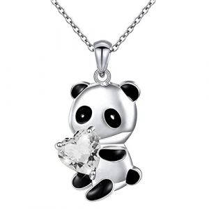 Yienate Panda Cristal Collier Ras Du Cou Argent Panda Blanc Coeur Cristal Ours Pendentif Collier Cha&icirc;ne Panda Amour Collier Charme Mignon Animal Cristal Bijoux Cadeau pour Femmes Filles (Yienate, neuf)
