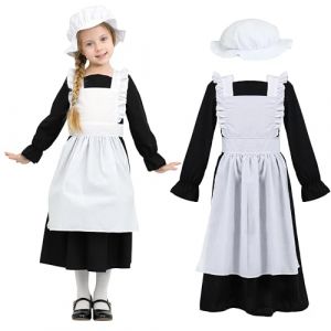 Wizland Victoria juniors costume victorien village m&eacute;di&eacute;val avec robe et chapeau Prairie Vintage Robe fantaisie pour les enfants 6-8 ans (noir) (Wizland, neuf)