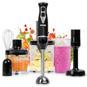 Duronic HB35 Bundle Mixeur plongeant &agrave; main 350W avec Presse-Pur&eacute;e Hachoir Fouet Spiraliseur 2 R&eacute;glages de Vitesses 2 lames et axe en inox Id&eacute;al pour Soupe P&acirc;tisserie Smoothie Pur&eacute;e Fruits L&eacute;gumes (DuronicEU, neuf)