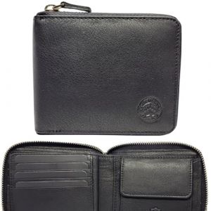 Frédéric Johns Portefeuille en Cuir Veritable pour Homme - Portefeuille Zippé avec Fermeture éclair - Portefeuille en Cuir - Protection RFID - Format Paysage (Noir) (LILOSAC, neuf)