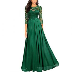 ZYUEER Femme Robe de SoiréE en Dentelle Robe de Cocktail Manche 3/4 Vintage Robe Longue Sexy Soiree Robe de Mariage Demoiselle d'honneur (moone, neuf)