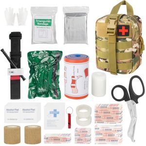 Mineup Trousse de Secours Compl&egrave;te, 54 PCS Tactique Sac Secours, Trousse de Secours Voiture, Trousse de Secours Militaire, Pochette m&eacute;decine tactique pour Maison, Voiture, Camping, Camouflage 2 (HUAYI -EU, neuf)