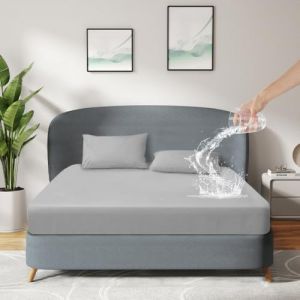 DUJUIKE Drap-Housse ImperméAble, Protège-Matelas, pour Chats, Chiens, Enfants, Convient aux Matelas jusqu'à 40 cm d'épaisseur, Hypoallergénique, Ourlet élastique (Gris,200x220cm) (Pulchlla, neuf)