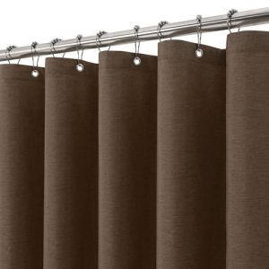 VANZAVANZU Rideau de Douche Lin avec Anneaux en Métal Imperméable Anti-Moisissures Polyester Tissu Rideau Salle de Bain Lourd pour Baignoire Cabine de Douche - 152x214CM (Marron) (VANZAVANZU FR, neuf)