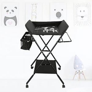 XUANYU Table a Langer Pliante Plan a Langer sans Baignoire Table &agrave; Langer Pliable avec Espace de Rangement R&eacute;glable en Hauteur 92/95/98 cm Jusqu'&agrave; 15 kg, Noir A, 80&times;66&times;(92-98) cm (XUASHW, neuf)