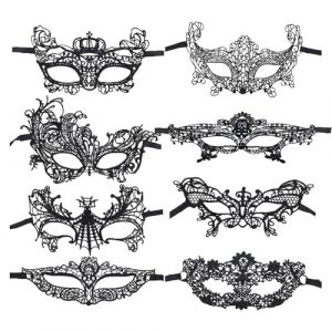 8 PCS Dentelle Bal Masqu&eacute; Femme,Masques De Carnaval V&eacute;nitien Sexy Demi Masques De Carnaval Pour F&ecirc;te Halloween No&euml;l Les Yeux En Dentelle Mascarade Le Visage Soir&eacute;e &Eacute;l&eacute;gante (Plusieurs styles Noir) (Wangshacaokeji, neuf)