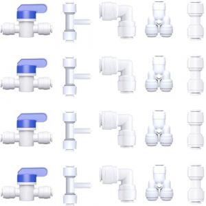 VEOIRXU Refrigerateur Tuyau Connecteur, 20pcs Kit Filtre à Eau Universel Raccord de Connecteur 1/4" Tube D'osmose Inverse Water Filter Fittings (Robinet Combiné de Type Y + T + I + L+ Vanne D'arrêt) (SHI TONGYANG DE DIAN, neuf)