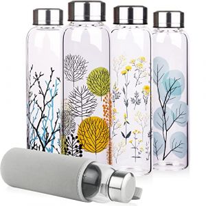 Reeho 1l Bouteille d'eau en Verre 1 litre Gourde Verre avec Housse en N&eacute;opr&egrave;ne et Bouchon en Acier Inoxydable sans BPA1000ml (hilokuneu, neuf)