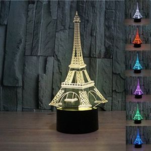 KINGCOO Lampe 3D Illusion Lumières de la Nuit, 3D Optique Visual 7 Couleurs LED Lumière Commutateur Tactile Stéréo Atmosphère Veilleuse Lampe de Bureau de Table,Cadeau pour noël (Tour Eiffel) (KINGCOO-Direct, neuf)