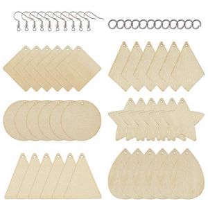 PandaHall Lot de 60 pendentifs de boucles d'oreilles en bois brut avec anneaux ouverts et crochets de boucles d'oreilles - Motifs g&eacute;om&eacute;triques (Yilisi Jewelry, neuf)