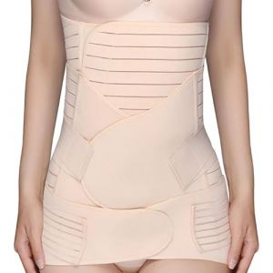 3 en 1 Ceinture Abdominale Femme, Ceinture Lombaire Correcteur de Posture, avec Ceinture Pelvienne, Respirant, Ceinture Post Partum Accouchement M L XL, Ceinture Maintien Ventre Grossesse (Beige, XL) (qinsocor, neuf)