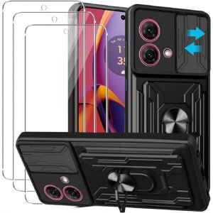 KZIOACSH Coque Motorola Moto G84 5G avec 3 Verre Tremp&eacute;,Heavy Duty Antichoc Bumper Housse,Couvercle de cam&eacute;ra &agrave; glissi&egrave;re+360&deg;degr&eacute;s B&eacute;quille &agrave; Bague de Rotation,Noir (Dragon-long, neuf)