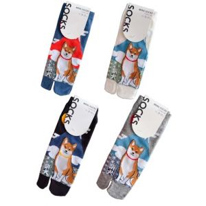 Lot de 4 paires de chaussettes japonaises en coton &agrave; bout fendu, style kimono, sandales, tabi, ninja, geta, geisha, pour hommes, A-15 (Fancy Pumpkin, neuf)