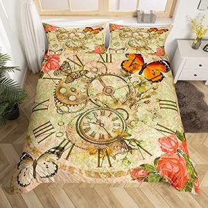 Homemissing Industrial Gears Housse de Couette Steampunk Style Parure Housse de Couette Horloges Th&egrave;me Parure de Lit 240x260cm Dispositif M&eacute;canique R&eacute;tro Papillon Floral Room Decor (Bofanshangmao, neuf)