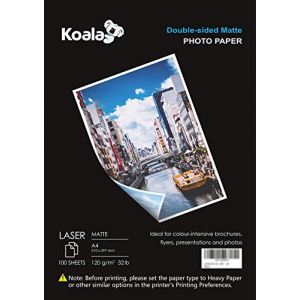 KOALA Papier Photo Double Face Mat pour imprimante LASER, A4, 120 g/m², 100 feuilles. Convient pour l'impression de Photos, Brochures, Certificats, Livrets, Flyers, Dépliants, Calendriers, Cartes (NASAHI LTD, neuf)