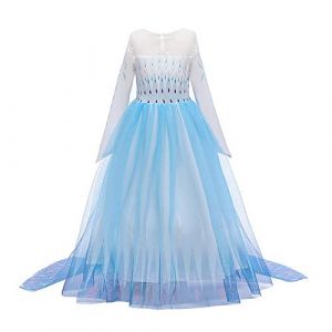 IWEMEK Filles Déguisements Princesse Elsa Robe Longue Reine des Neige 2 Costume de Carnaval Halloween Noël Robes de fête d'anniversaire Enfants B-Bleu 01 5-6 Ans (IWEMEK, neuf)