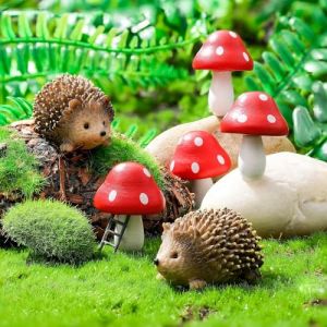 Cosiesnest Lot de 6 accessoires de jardin miniatures en résine - Mini hérisson et champignon - Décoration de jardin - Fée d'extérieur - Figurines de jardin pour plantes - Bonsaï - Artisanat - (Worldiy, neuf)
