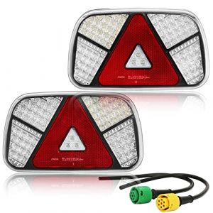 DARKGUARD Feux Arrière de Remorques Led 12/24v, Marque E-Etanche-7Function-2x 6broches Connexion à Baïonnette 30cm -Feu Eclairage Remorque Tracteur,Feu Éclairage Antibrouillard Recul Led pour Remorque (DARKGUARD, neuf)