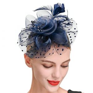 Mini chapeau bibi décoratif chic pour femme - Style vintage - Bleu marine (kilnbright, neuf)