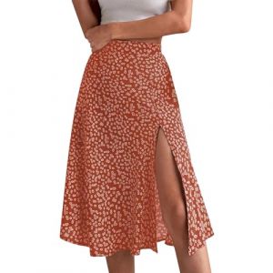 Générique Jupe Longue Femme Ete Fluide Bohème Jupe de Plage Femme Robe Florale Femme Chic Jupe Taille Haute Decontractée Jupes Femmes D éTé Jupe Mi Longue Femme Jupe Portefeuille Femme Femme Mode (KEIDE, neuf)