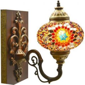 Lampe Oriental - Applique murale - Mosaïque - Marocaine turque Ø 13 cm - Hauteur 28 cm - Fabriqué à la main - Authentique - Jaune & Marron (De Max, neuf)
