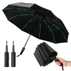 auvstar Parapluie Pliant R&eacute;Sistant aux Vents Jusqu'&agrave; 140 Km/H, Grand Parapluie，UPF 50+, 105 cm Extra Large, 60 Fibres de Verre, Ouverture Automatique, Fermeture &agrave; vis et Rev&ecirc;Tement en R&eacute;Sine Noire (HOYI, neuf)