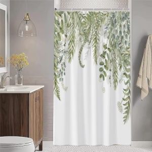 Uiiooazy Rideau Douche Vert, Rideau Douche 120x200cm Anti Moisissure Feuilles d'eucalyptus Fleuri Motif Rideaux de Baignoire Tissu Lavable Imperméable Polyester Rideaux Salle de Bain avec 8 Crochets (dongguibinjingpinxiaodianpu, neuf)