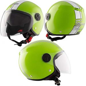 Jet Moto Casque Graphiques Blancs Visi&egrave;re Vert ECE 22 06 Approuv&eacute; L (sonicmoto, neuf)
