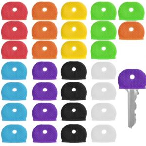 Porte clef etiquette,32 Pièces Couvres Clés, Couvre Clef Flexibles Cap Clé Colorées Étanches Couvre-Clés Étiquettes Silicone Capuchon de Clé Identifiant de Clé Couvre-Clés pour Identification Clé, (LUXURY SPENDINGS, neuf)
