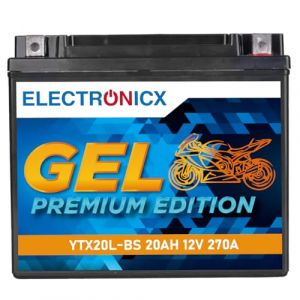 Electronicx YTX20L-BS GEL batterie moto 12V 20Ah 270A – Batterie de démarrage compacte, sans entretien et résistante aux vibrations. Idéale pour scooter, ATV et moto. Dimensions :176,5×87,5×154mm (Electronicx, neuf)