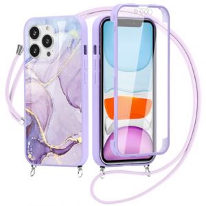 Yoedge 360 Degr&eacute; Coque pour Samsung Galaxy A14 5G avec Cordon de Collier 6.8", Coque avec Protecteur d'&eacute;cran Int&eacute;gr&eacute; Transparent Silicone Full Body Protection Housse Cordage Lanyard Case, Marbre 4 (Lei Xiao, neuf)