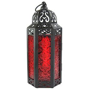 Lanterne &agrave; Bougie Marocaine, bougeoir d&eacute;coratif pour Table ou &agrave; Suspendre, d&eacute;corations du Ramadan, d&eacute;coration int&eacute;rieure, Patio ou Porche ext&eacute;rieur, Mariages, M, Rouge (Seraphic Imports, neuf)