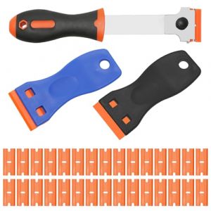 Raclette Plaque Vitroc&eacute;ramique, 3 pi&egrave;ces Grattoir Plaque Vitroc&eacute;ramique Avec 30 lames en Plastique Rempla&ccedil;ables, Grattoir Vitre Pour Enlever les &eacute;tiquettes, la Peinture Des Autocollants de Fen&ecirc;tre (XIONGSHI, neuf)