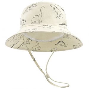 SEYUFN Bob Chapeau de Soleil Bébé Garçon Chapeaux de Seau à Bord Large Bébé Fille Chapeau de Coton Réglable UV Protection Chapeaux d'été pour Enfants (3-6 Mois, Beige Dinosaure) (JDSEU, neuf)
