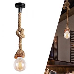 Lustre Suspension en corde, 1m Industrielle Corde Luminaire, Lustre Vintage Corde De Chanvre, E27 Style Rétro Lampe Suspension Corde Lumière Suspendue Plafonnier, pour Manger Restaurant Salon (xindaxin, neuf)