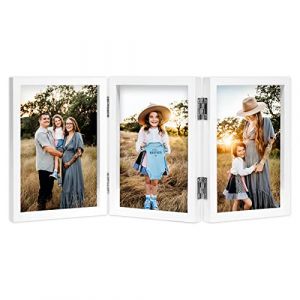 AVEAX Cadre Photo 10x15 cm Triple, Cadre 3 Photos Pliable avec Vitre, Cadres Photo pour Table, Cadeau pour Famille, Amis, Blanc (SSUEI, neuf)