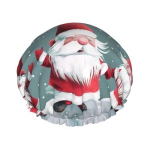 Bonnet de douche de Noël amusant imprimé nain, bonnet de douche imperméable pour femme, bonnet de douche réutilisable avec bande élastique (yanDSX6688, neuf)