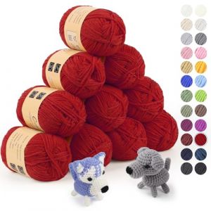 Coopay 10 Pelote de Laine à Tricoter, 450g (10x 45g), Laine Crochet Doux en Coton et Fibre, 5 Brins, Laine Crochet Tricot pour Layette, Fil à Crocheter Écharpe, Couverture, Gant - Rouge (YutongTech, neuf)