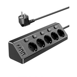 Vipwell Prise Plan de Travail Cuisine, Multiprises avec 2 Ports USB A et 2 Ports USB C, Multiprise 5 Prises avec Interrupteur, Rallonge &Eacute;lectrique 2m pour Meuble, Canap&eacute;, Bureau, Table (Vipwell FR, neuf)