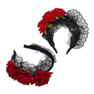ERINGOGO 2 pi&egrave;ces Bandeau Dentelle Halloween avec Roses Rouges Accessoire &Eacute;l&eacute;gant et Confortable pour F&ecirc;te Cosplay et Photographie Th&eacute;matique (Jehmal, neuf)
