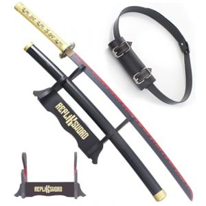 Demon Slayer Katana Yoriichi en Bois Lame en Bois Katana Yoriichi Sabre Kimetsu No Yaiba Katana Yorichi Epee Tsugikuni Sabre + Presentoir en Bois Inclus + Ceinture Porte Epee (Repliksword, neuf)