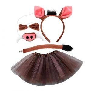 Happyyami 1ensemble Costume De Cochon Pour -tête Oreilles De Nez Et Jupe à Tulles Accessoires De Fête Halloween Amusants (Liunmiao, neuf)