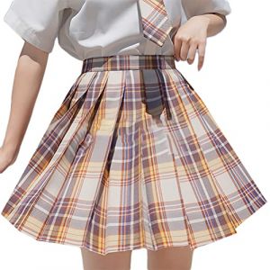 nicticsi Jupe &agrave; Carreaux Femme Pliss&eacute;e Courte Kawaii Patineuse Fille Harajuku Skirt &Eacute;coli&egrave;re Japonaise Plisser E-Girl Y2K Mini Jupes Gothique &Eacute;t&eacute; Robe Jaune XS (Reversal Destiny, neuf)