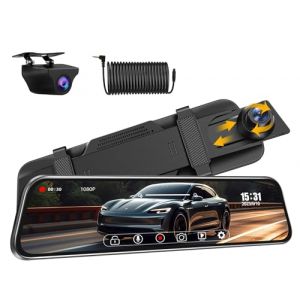 Vtopek 10 Pouces Dashcam Voiture R&eacute;troviseur avec Cam&eacute;ra de Recul Double 1080P Dashcam Avant Arri&egrave;re 170&deg;+140&deg; Grand Angle Dash Cam R&eacute;troviseur avec Vision Nocturne Enregistrement en Boucle Sensor G (AutoHY Inc, neuf)