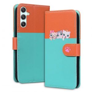 LSPCASA Housse pour Samsung A34 Animaux Dessin Anim&eacute; Etui pour Coque Samsung A34 5G avec Fentes pour Cartes Coque Samsung A34 pour Samsung Galaxy A34 Bleu Orange (SINGGEADA, neuf)
