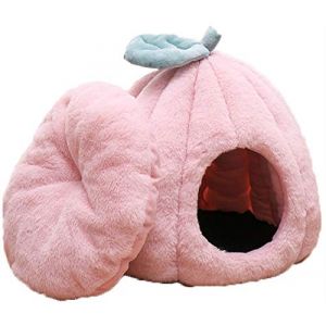 Lit Maison Chien Chat Chauff&eacute; en Coton Moelleux d'hiver, Igloo Grotte Chat Doux avec Tapis Confortable Lavable Amovible pour Petits Chats Moyens Lit Chiens (Color : Pink, Size : 50x50cm) (FengYuTao-Home, neuf)