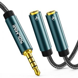 SOLMIMI R&eacute;partiteur de Casque 3,5 mm TRRS m&acirc;le vers Deux adaptateurs Femelles TRRS adapt&eacute;s &agrave; Deux Casques Audio et Microphone, Compatible avec PC, Ordinateur Portable, Android, Windows, Smartphone (XTOP-Digital FR, neuf)