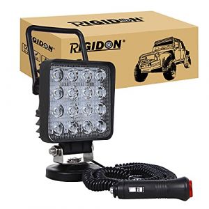 RIGIDON 1 Pcs 10 cm 4 pouces 48W feux de travail aimanté, phare de travail led carré, 12V 24V lampe de travail led avec base magnétique, led floodlights pour offroad Voiture camions SUV 4x4 tracteur (Sanyue-EU, neuf)