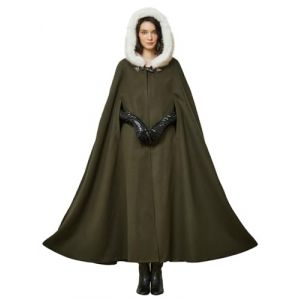 BEAUTELICATE Cape à Capuche Longue Manteau Poncho Laine Vintage Chaude pour Femme Mariée Mariage De Hiver Costume de Noël Halloween Médiévale Carnaval Deguisement 140cm, Vert Olive (BEAUTELICATE-FR, neuf)
